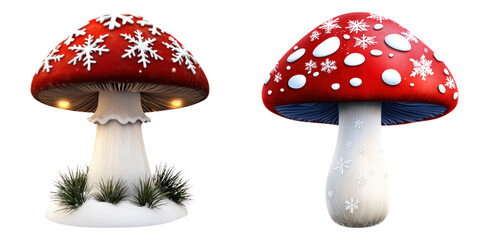 Obraz premium whimsical mushroom with glowing icy cap, surrounded by snowflakes and grass