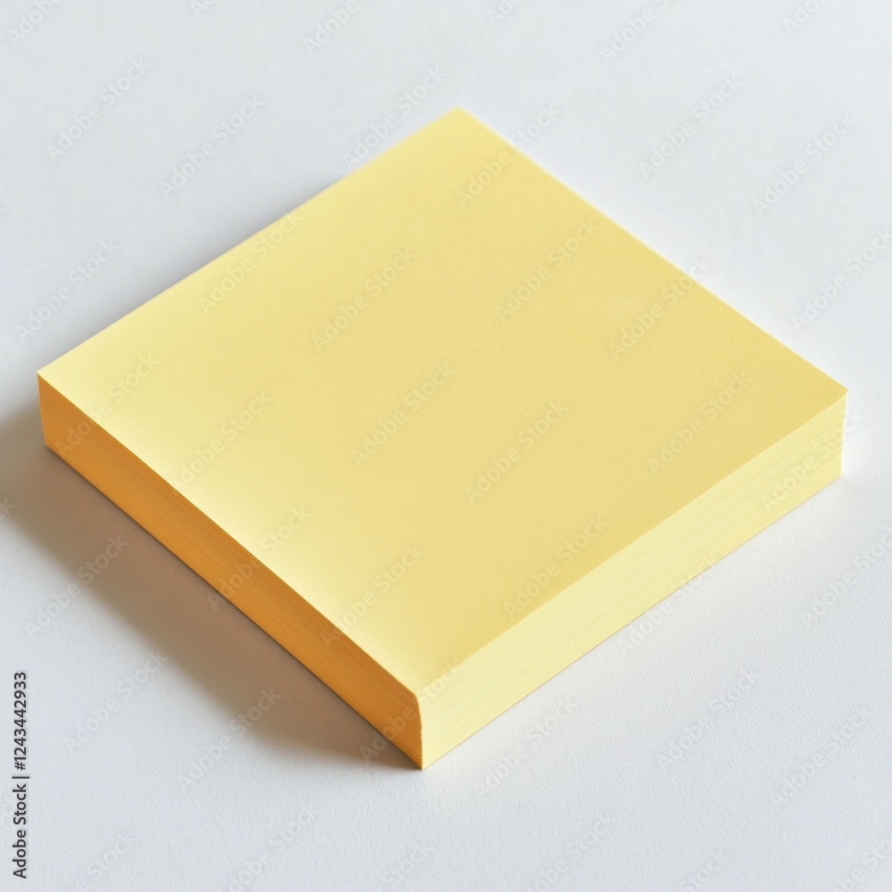 Poster Bright yellow sticky note pad lying flat on a smooth surface ready for notes and reminders in a tidy workspace