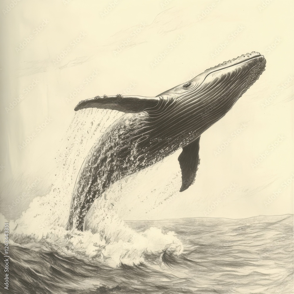 Aufkleber blue whale breaches ocean surface in a display of power and grace during a sunny day in the open sea