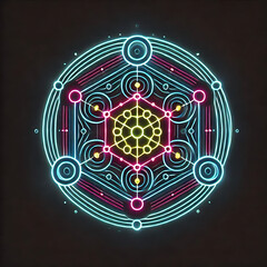 Fototapeta premium A glowing neon pattern on a dark black background.