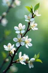 Obraz premium Twisted branch supports clusters of small white blossoms, flowers, blossom