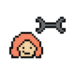 Obraz premium Cartoon cute pixel 8bit character engineer woman fix problem improvement for decoration 8 bit female girl engineer solve problem character game vector.