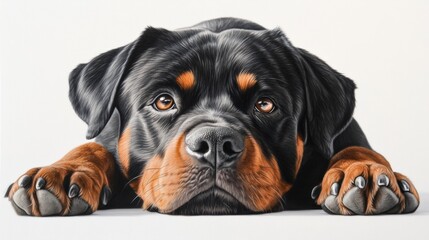 Fototapeta premium Rottweiler Lying Down with Its Head Resting on Surface