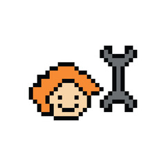 Obraz premium Cartoon cute pixel 8bit character engineer man fix problem improvement for decoration 8 bit male boy male engineer solve problem character game png vector.