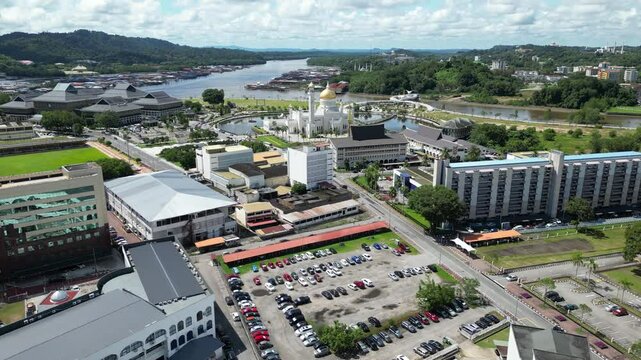 Sultan Omar Ali Seyfeddin Mosque Aerial View. Bandar Seri Begawan, the capital of Brunei Darussalam. Borneo. Southeast Asia