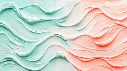 Soft pencil strokes create flowing waves in pastel mint and peach on textured canvas