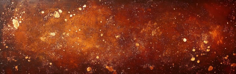 Warm bronze and deep red sparkles illuminate a textured surface in an abstract composition