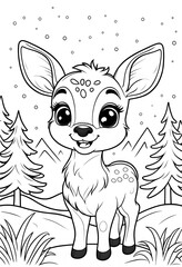  Cute Cartoon Deer Winter Forest Illustration for Coloring Book Pages