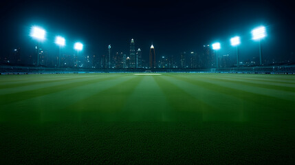 Illuminated Modern Cricket Stadium at Night