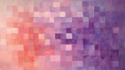 Soft pastel lavender and coral grid fragments create a harmonious blend of color and texture in a modern abstract artwork