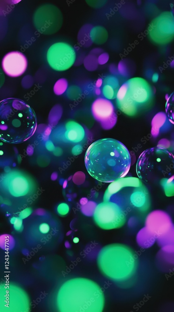 Poster bokeh lights featuring neon green and electric purple hues create a vibrant visual experience in a d