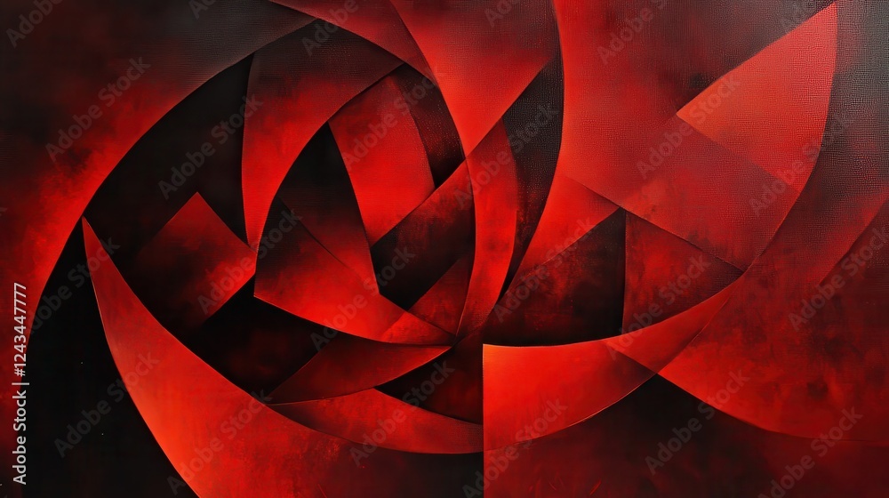 Poster overlapping shapes in fiery red and deep black create dynamic abstract art with bold contrasts