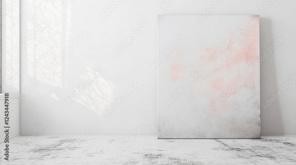 Aufkleber minimalist white canvas featuring subtle pencil art in a serene setting with natural light illuminat