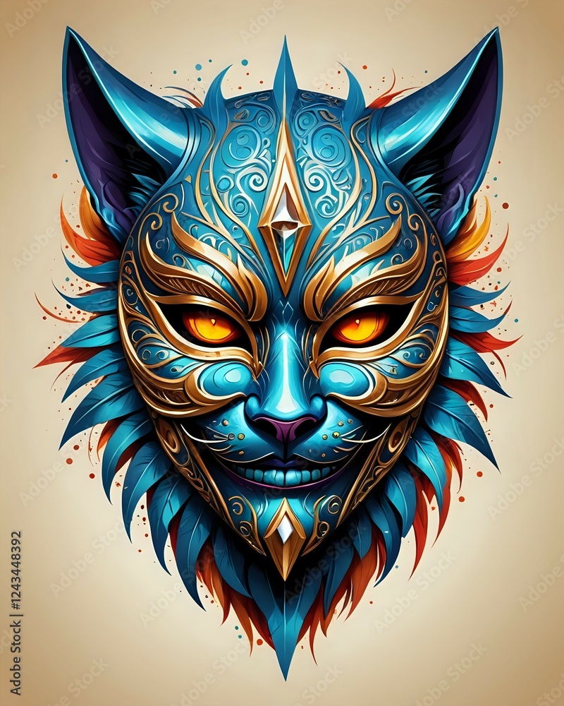 Wall mural tribal mask cat design illustration 