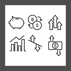 Icons representing financial concepts including a piggy bank