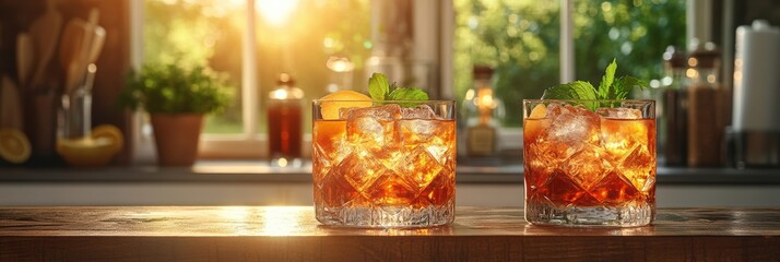 Making homemade cocktails with friends at sunset for a cozy gathering