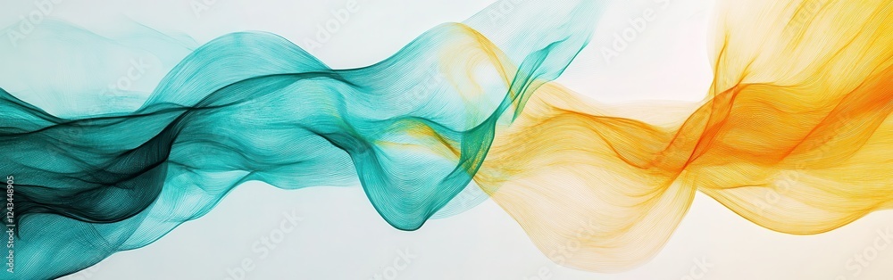 Poster Flowing pencil strokes in golden and turquoise create a dynamic visual rhythm in abstract art