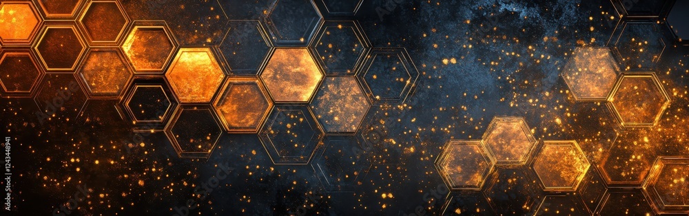 Poster geometric abstract background featuring hexagonal patterns and vibrant textures in contrasting color