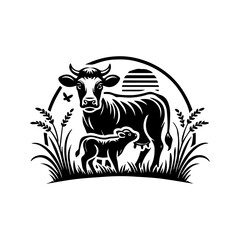 cow eating grass logo design