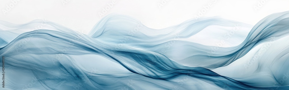 Poster subtle elegance of flowing blue strokes creates a serene atmosphere in a minimalistic setting