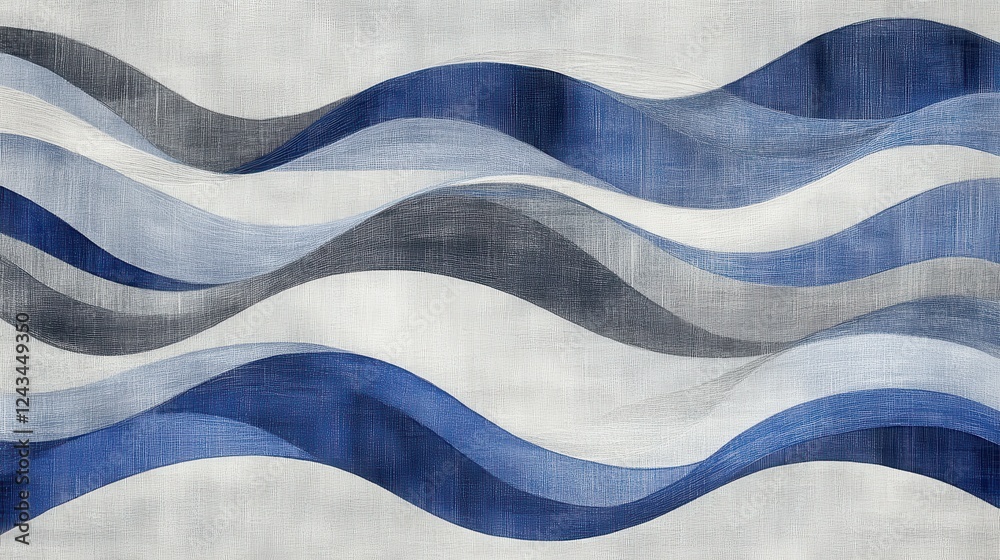 Poster elegant pencil strokes form flowing waves in shades of blue and gray across a textured background