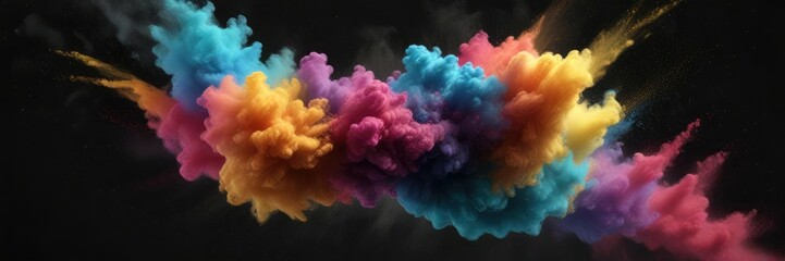 Fototapeta premium Swirling vortex of multicolored dust on black background, swirling dust, swirling pattern, flashing lights