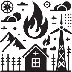 Fototapeta premium Isolated black fire icon Vector, black fire Silhouette,black fire icon set, black fire for logo,color black fire Vector illustration, Vector Graphic, EPS 10 , clip art work