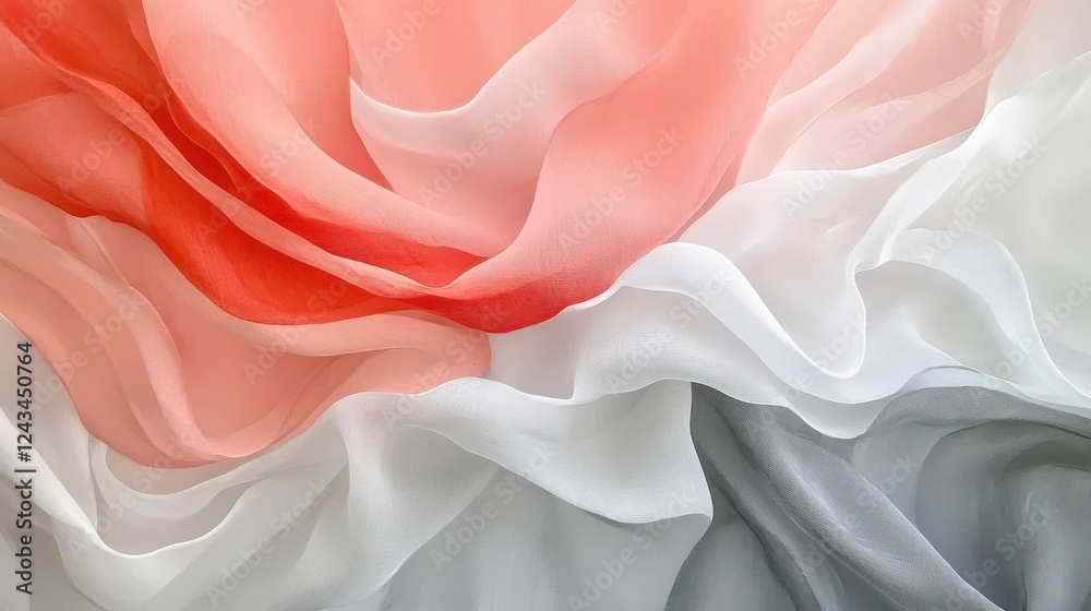 Poster Elegant coral and gray fabric with soft flowing folds creates a serene atmosphere in a textile design space