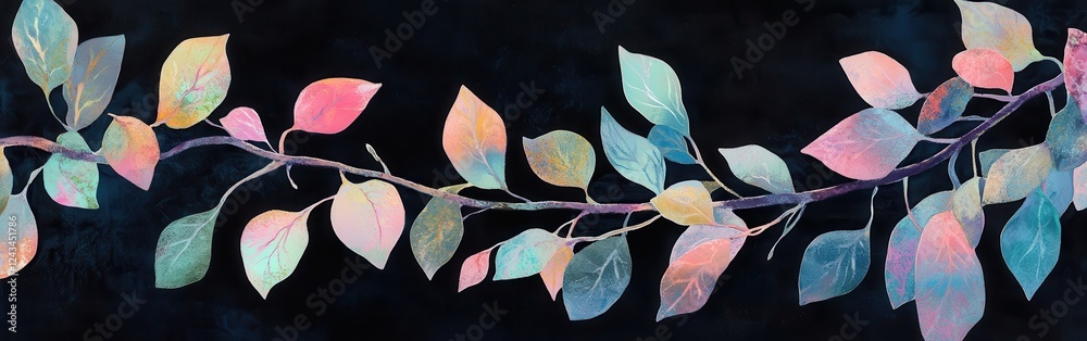 Leinwandbilder branches adorned with iridescent leaves create a vibrant display against a dark background in nature