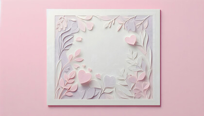 Valentine's Day frame - Greeting Card paper craft syle with copy space. .