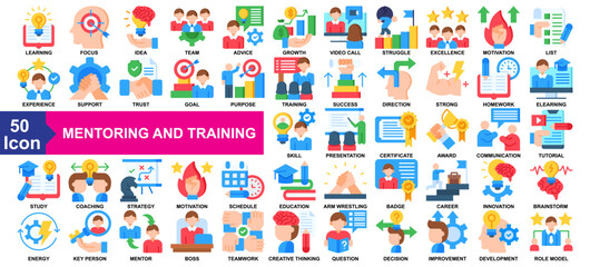 Mentoring And Training Icon Collection Flat Style