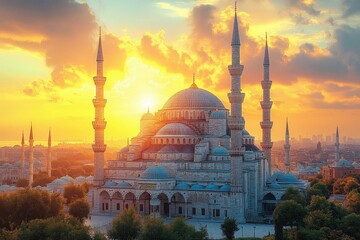 Obraz premium Majestic Mosque at Sunset in Istanbul
