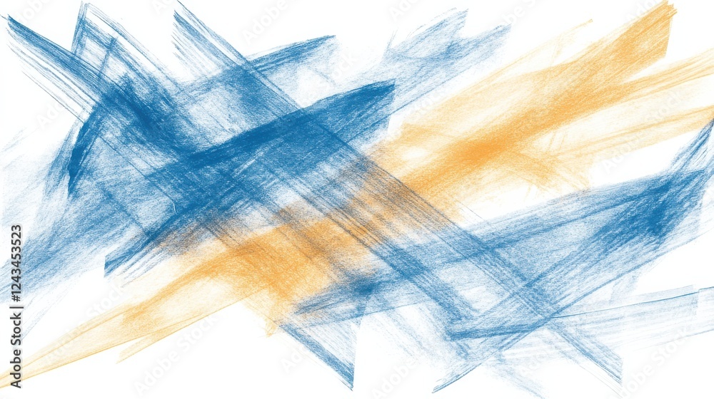 Aufkleber Abstract pencil strokes create a vibrant background featuring blue and orange hues in dynamic patterns for artistic expression
