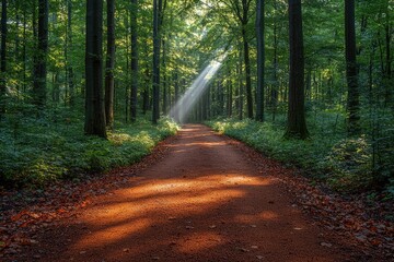 Obraz premium Sunlit Path Through A Lush Green Forest