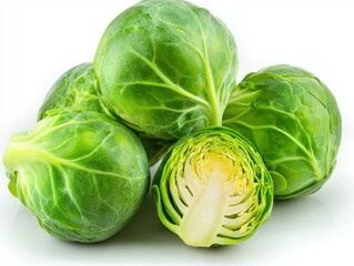 Fototapeta premium Fresh Brussels sprouts on a white background.