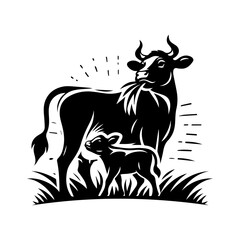 cow eating grass logo design
