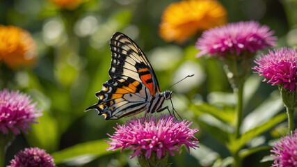 Swallowtail Butterfly Sipping Nectar on a Vibrant Pink Zinnia Flower