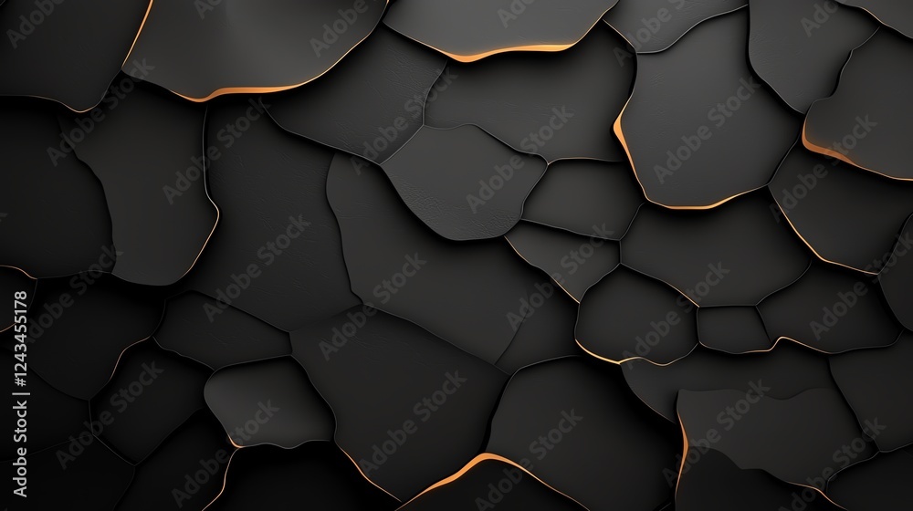 Poster a close-up view of a textured black surface featuring intricate cracks and golden highlights. ideal 