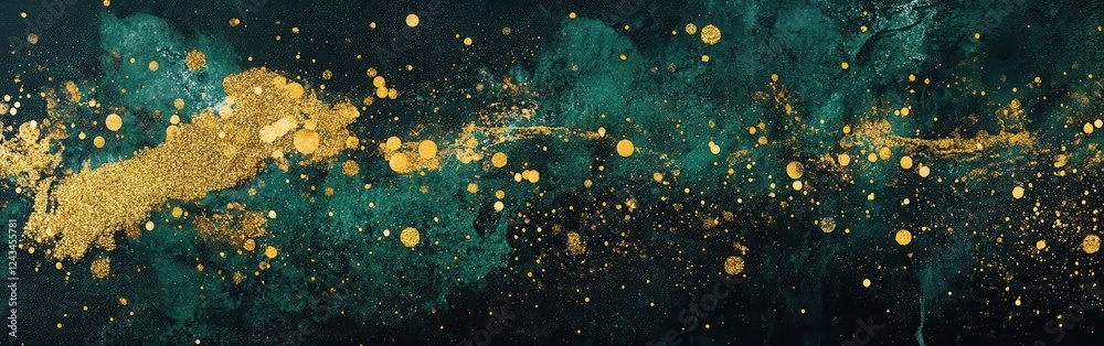 Aufkleber vibrant emerald green and gold sparkle creation in an abstract artistic expression