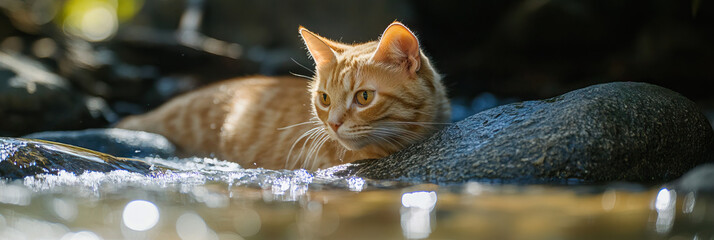 Orange Tabby Cat on Rocks Near Water