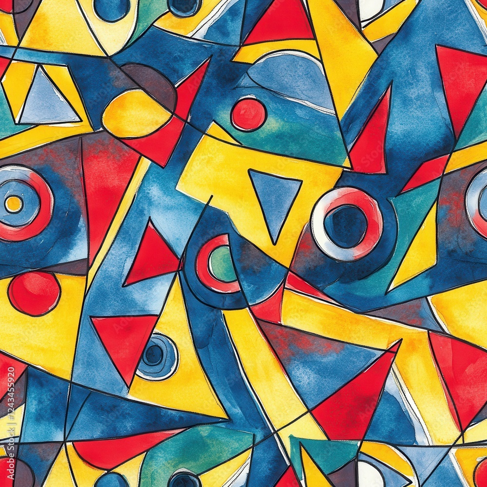 Aufkleber vibrant doodle cartoon drawings with bold colors and dynamic shapes featuring circles and triangles 