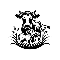 cow eating grass logo design