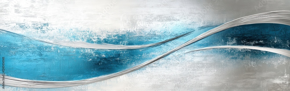 Poster textured metal surface featuring a dynamic gradient of blue hues blending into a silver background
