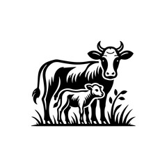 cow eating grass logo design