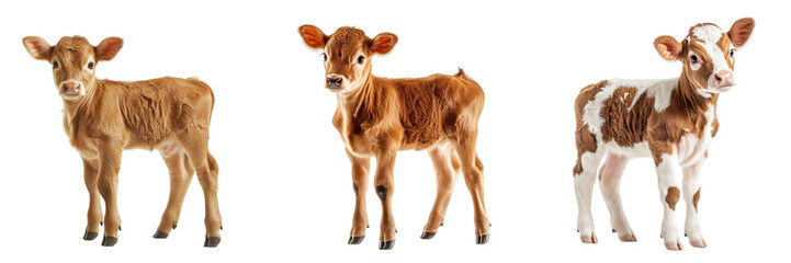 Fototapeta premium A Set of Farm Calves Standing in Side View Profile Isolated on Transparent Background