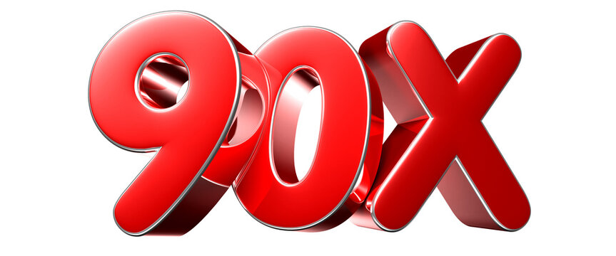 90x red 3D illustration. Advertising signs. Product design. Product sales.