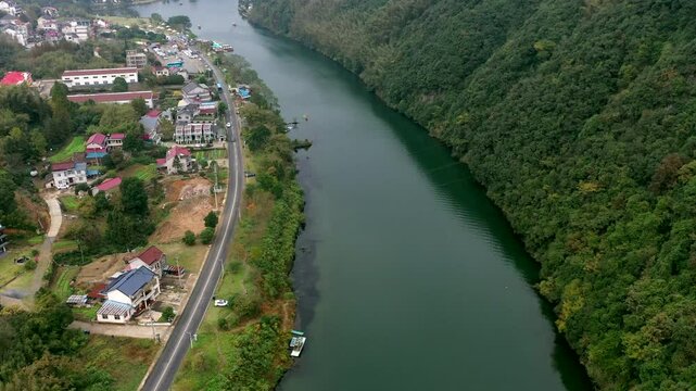 Aerial photography of the natural scenery of Qinglong Bay Scenic Area in Ningguo City,
