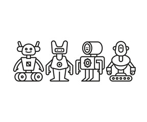 humanoid robot character icons set