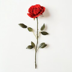 Fototapeta premium Beautiful red rose in full bloom showcasing vibrant petals and lush green leaves