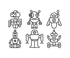 humanoid robot character icons set
